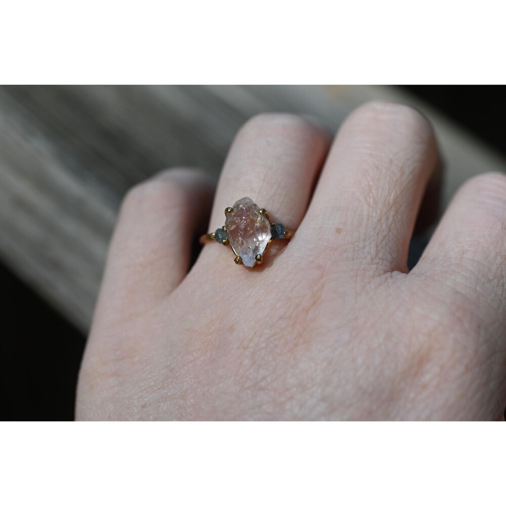 Raw blue Montana sapphire and lake county diamond engagement ring size 9 solid 1